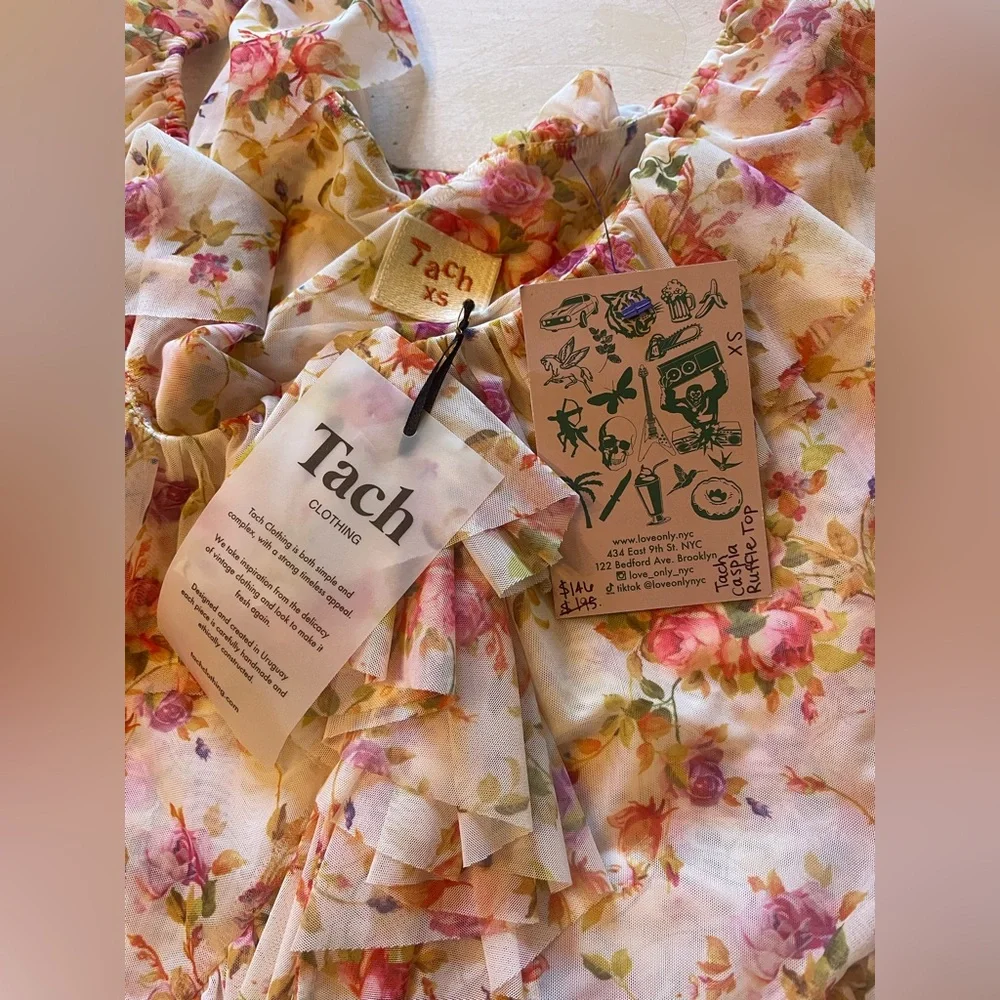 Tach NWT CASPIA FLORAL Ruffle Top Womens Size XS retails $186 - Picture 5 of 8